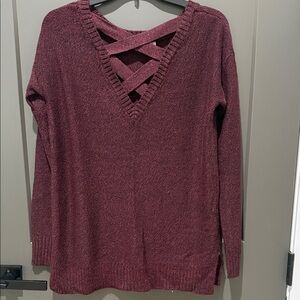 Crisscross V-Neck Sweater in Wine